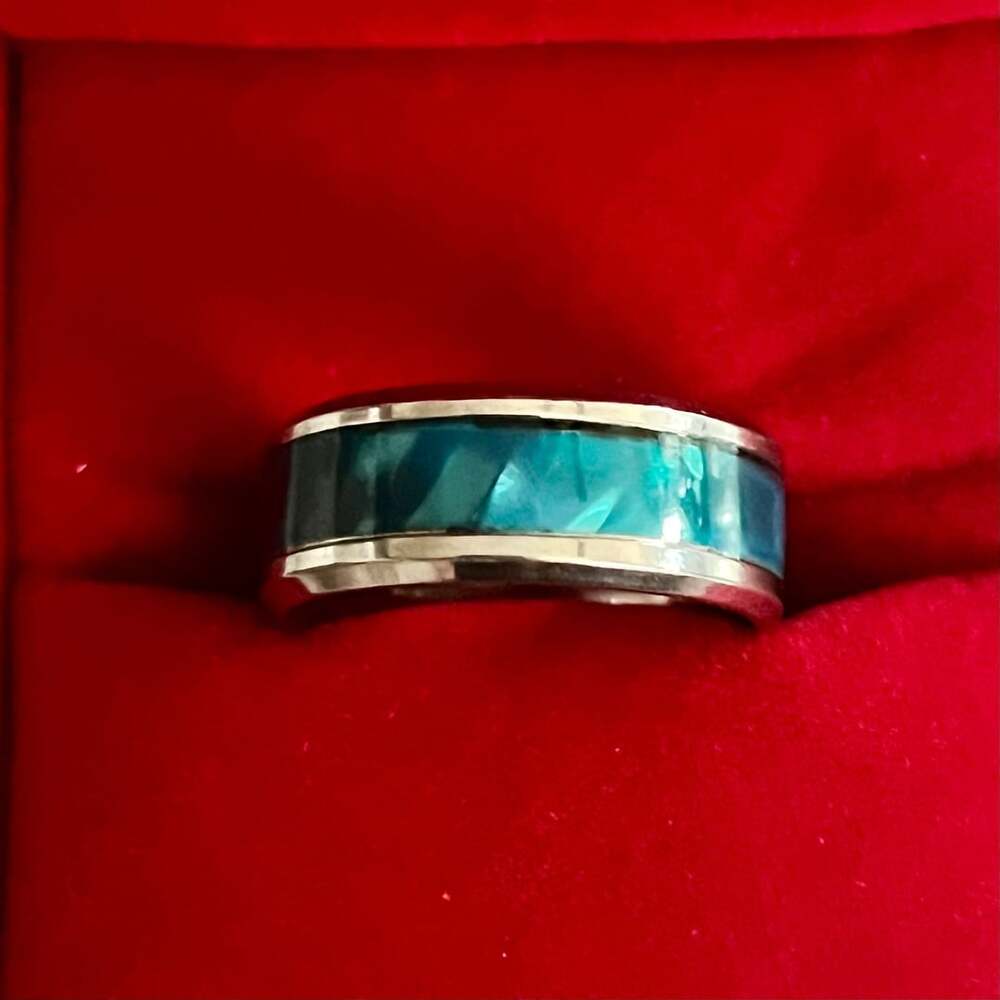 Tungsten Carbide Blue Olive Shell Tungsten Ring Comfort Fit Size 7